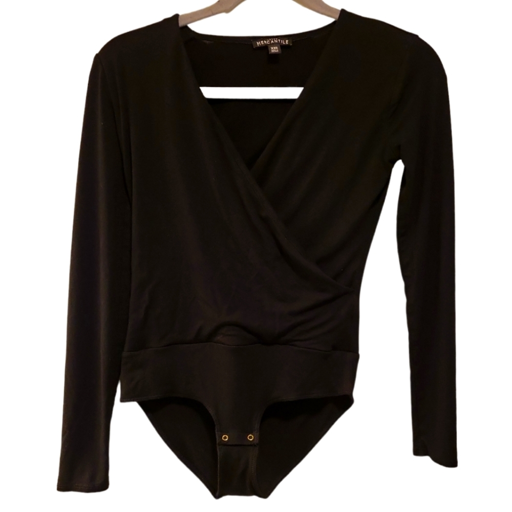 J.Crew Mercantile, Body Suit, Black, Long Sleeve, V-Neck, 2 Snaps Crotch, Wo XXS